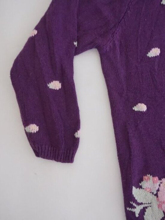 Vintage Maggie Lawrence Purple Polka Dot Floral Embroidered Knit Cardigan M - Picture 8 of 9